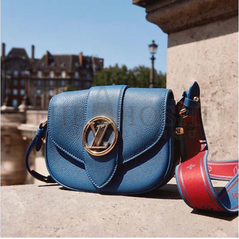 L0vis Vvtt0n LV Women LV Pont 9 Soft MM Handbag Bleu Général Rouge Grained Calfskin Master Quality