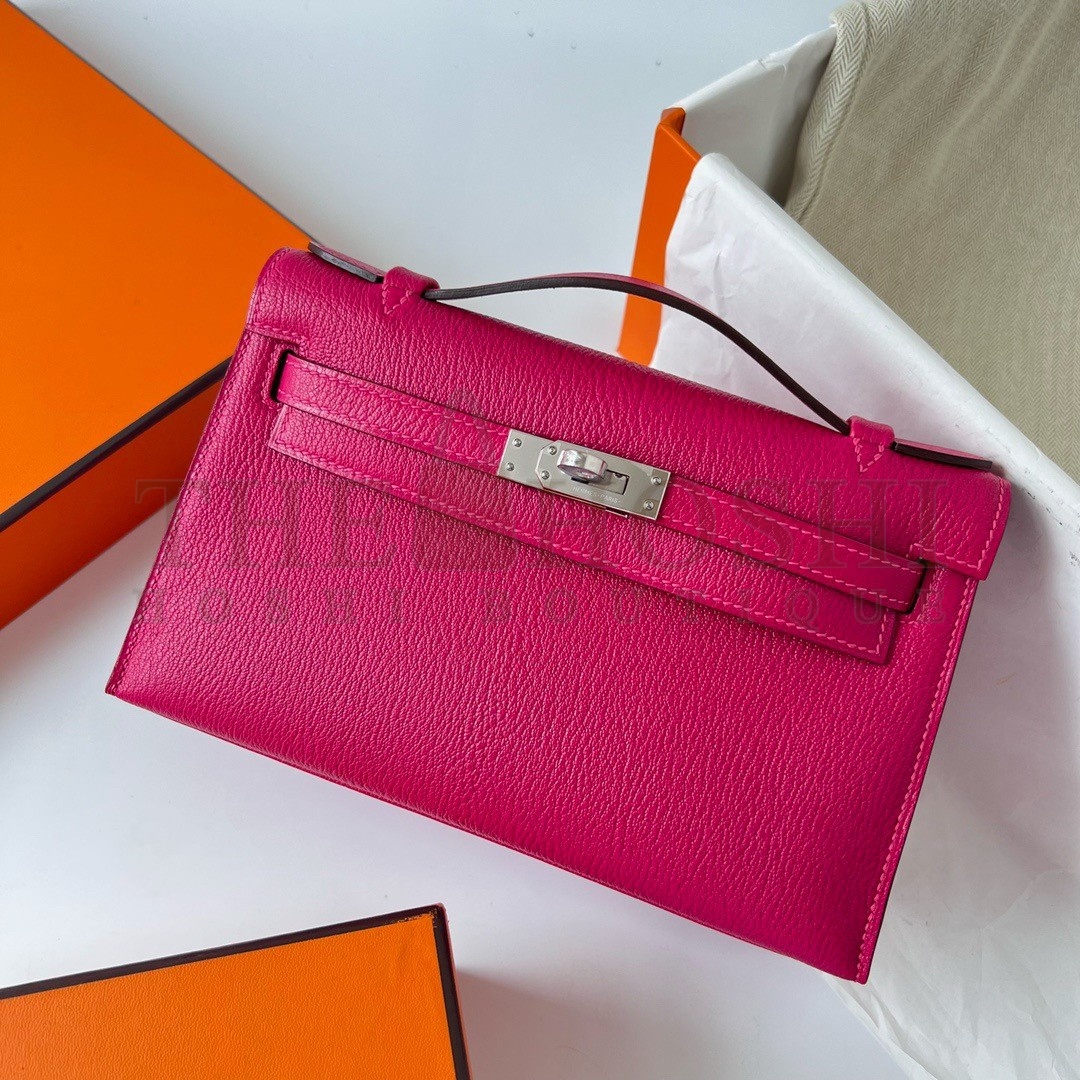 H**me5 Kelly Pochette Handmade Bag In Rose Mexico Chevre Mysore Leather Master Quality