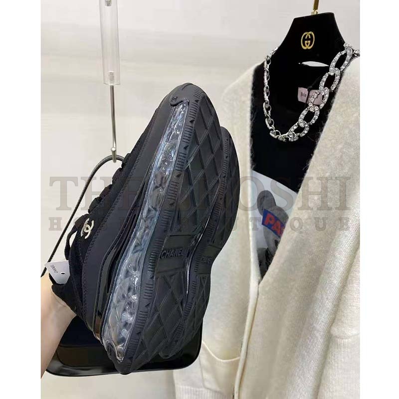 Ch**el Women Sneakers Suede Calfskin Velvet &amp; Grosgrain Black Master Quality