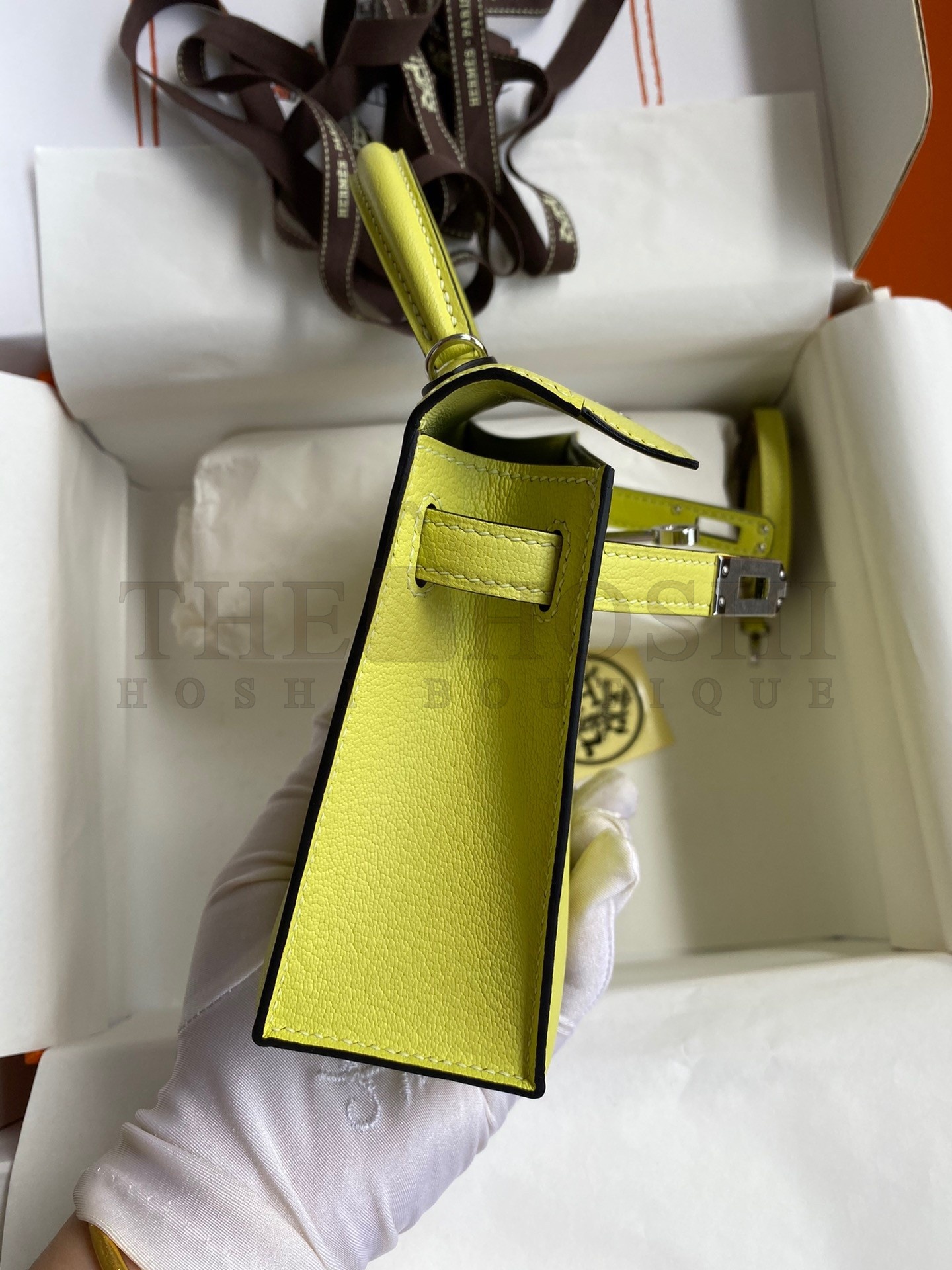 H**me5 Kelly Mini II Sellier Handmade Bag In Jaune Bourgeon Chevre Mysore Leather Master Quality