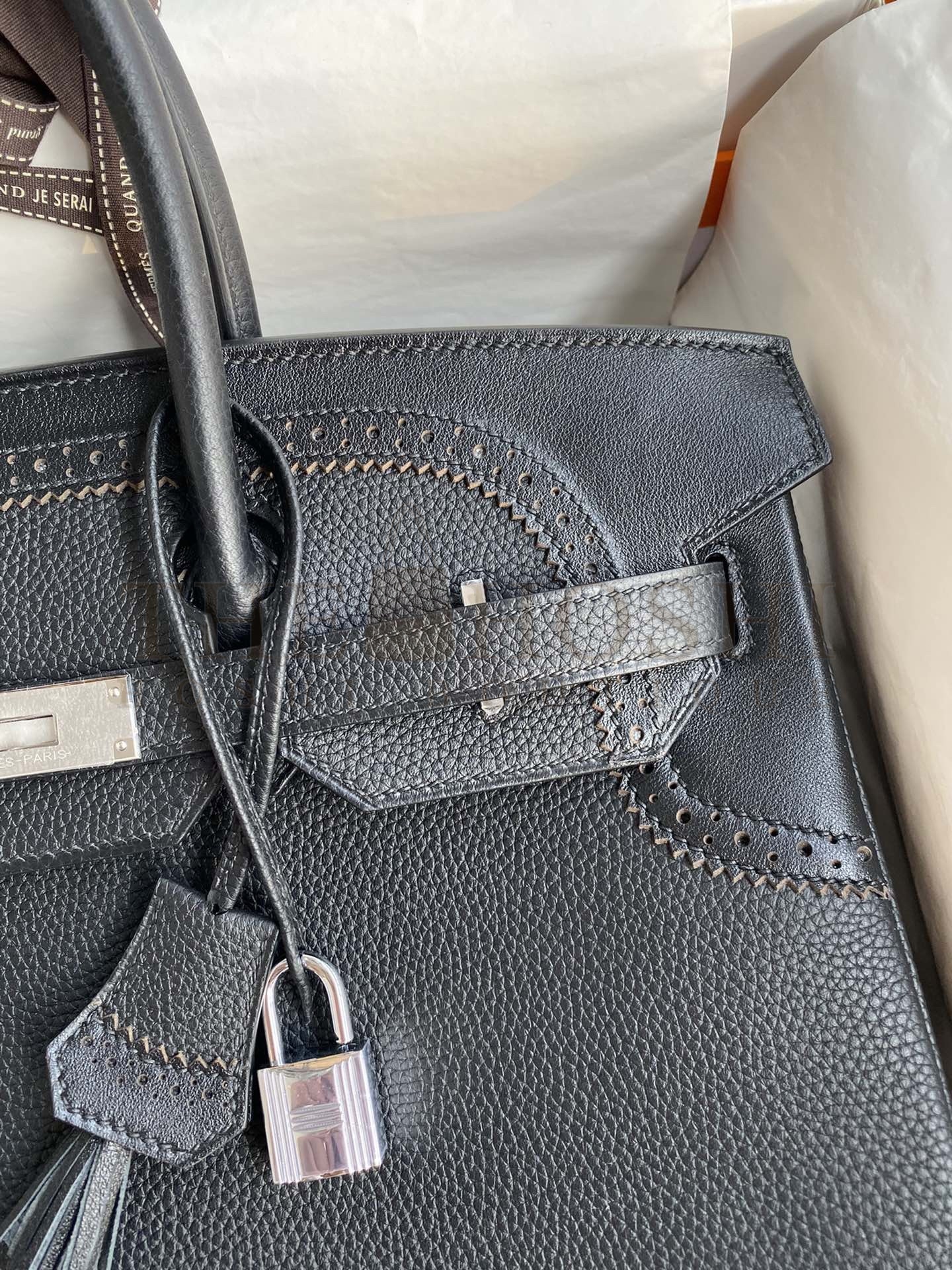 H**me5 Ghillies Birkin 35cm Limited-edition Bag In Black Calfskin Master Quality
