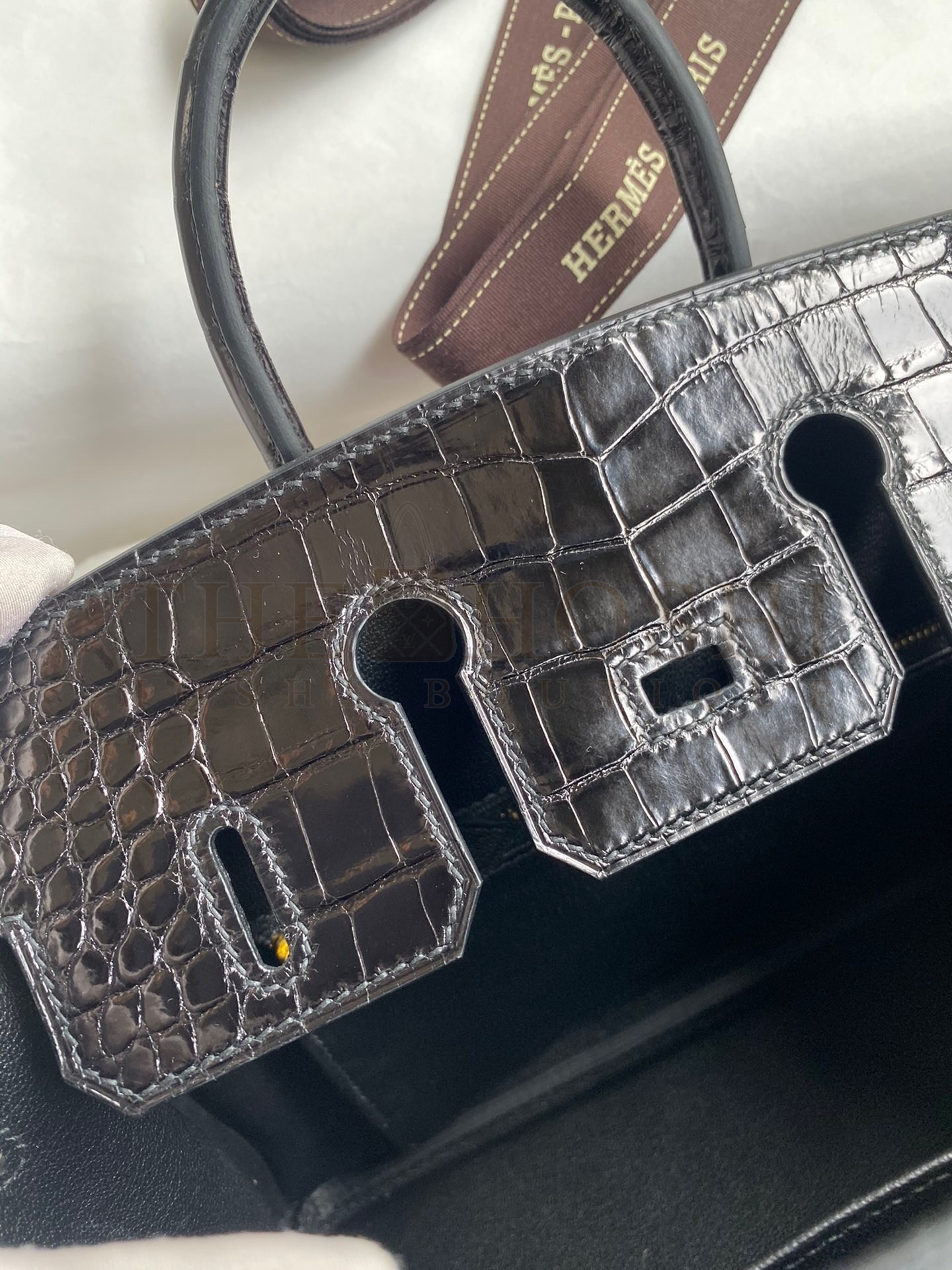 H**me5 Touch Birkin 25 Bag in Black Togo and Shiny Alligator Leather Master Quality