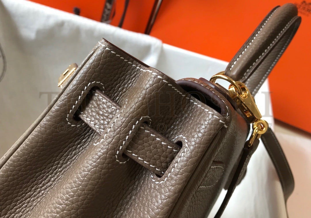 H**me5 Kelly 32cm Retourne Bag in Taupe Clemence Leather GHW Master Quality