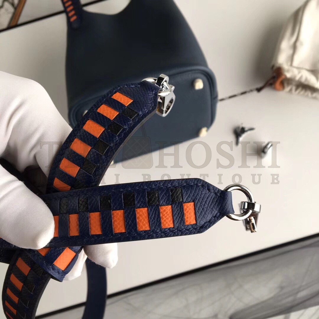 H**me5 Navy Blue Picotin Lock 18cm Bag With Braided Handles Master Quality