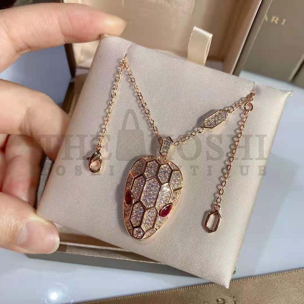 Bv1g*ai Women Serpenti Necklace in 18 KT Rose Gold Master Quality