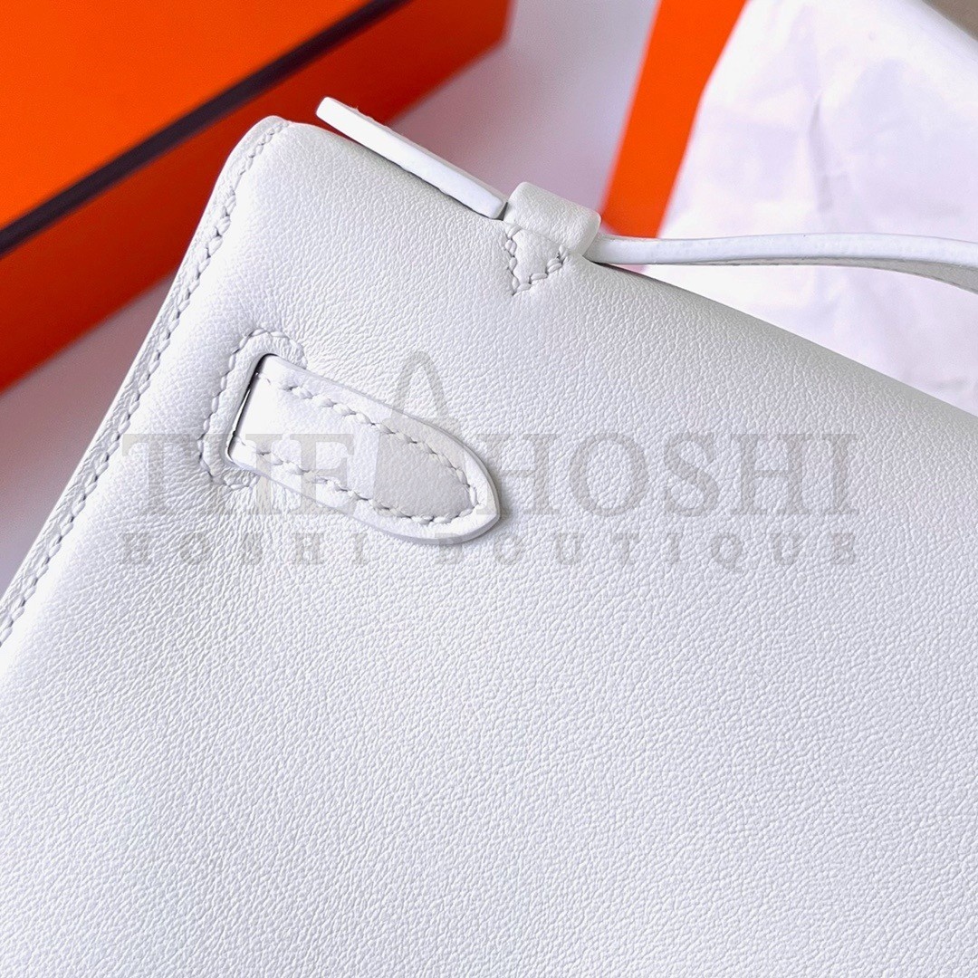 H**me5 Kelly Pochette Handmade Bag In White Swift Calfskin Master Quality