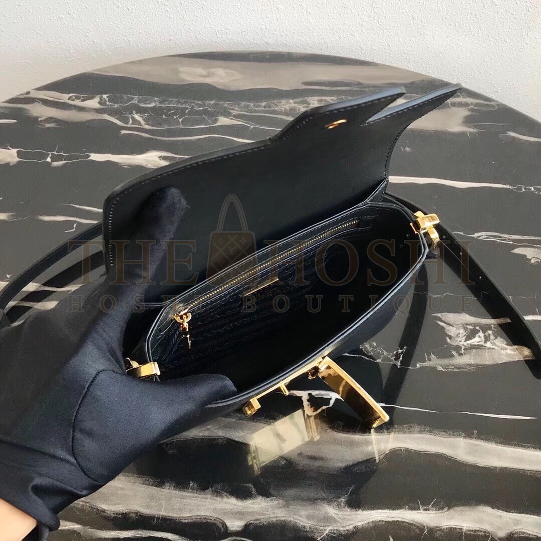 Pra*a Embleme Shoulder Bag In Black Saffiano Leather Master Quality