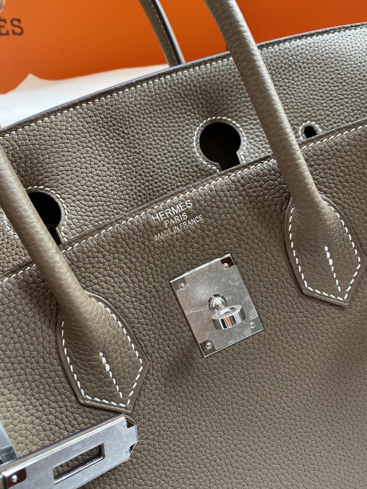 H**me5 Birkin 35 Retourne Handmade Bag In Taupe Clemence Leather Master Quality