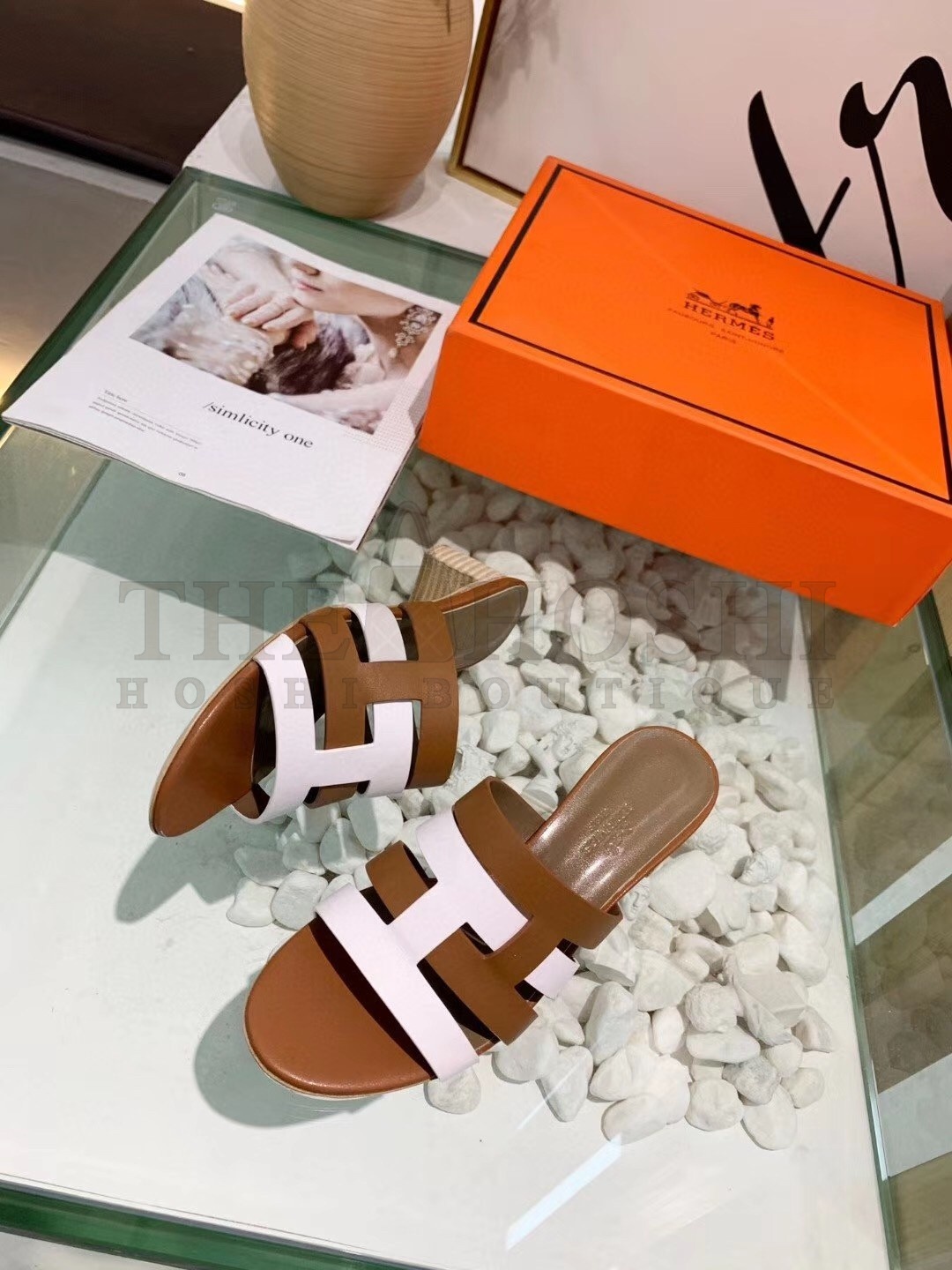 H**me5 Amica 5mm Sandals In Brown/White Calfskin Master Quality