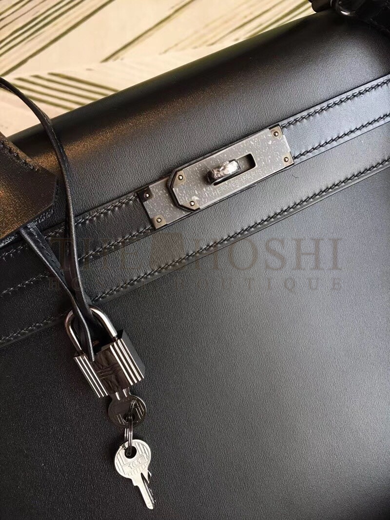 H**me5 All Black Box Kelly 35cm Handmade Bag Master Quality