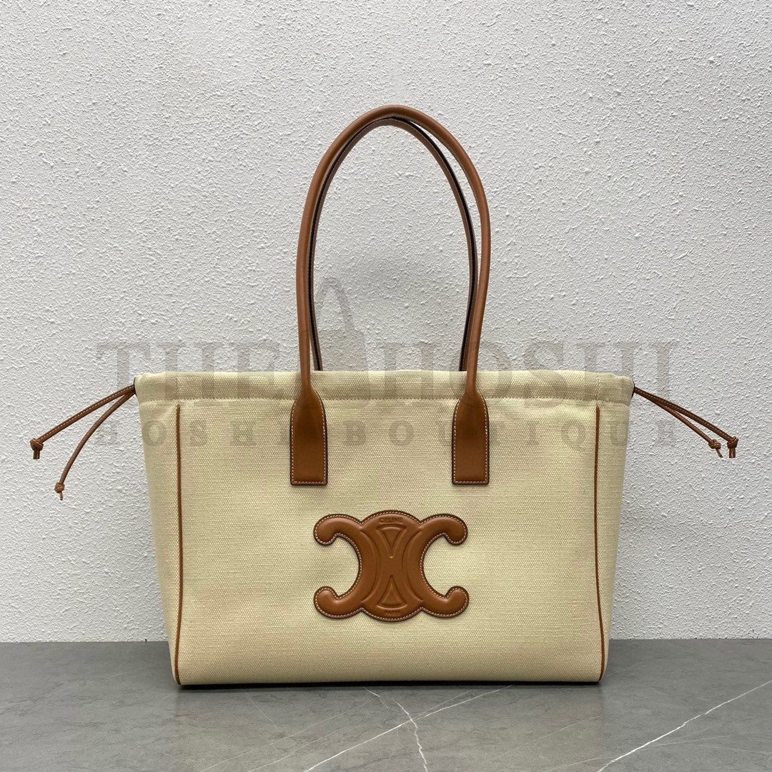 Ce1i*e Cabas Drawstring Cuir Triomphe Bag in Canvas Master Quality