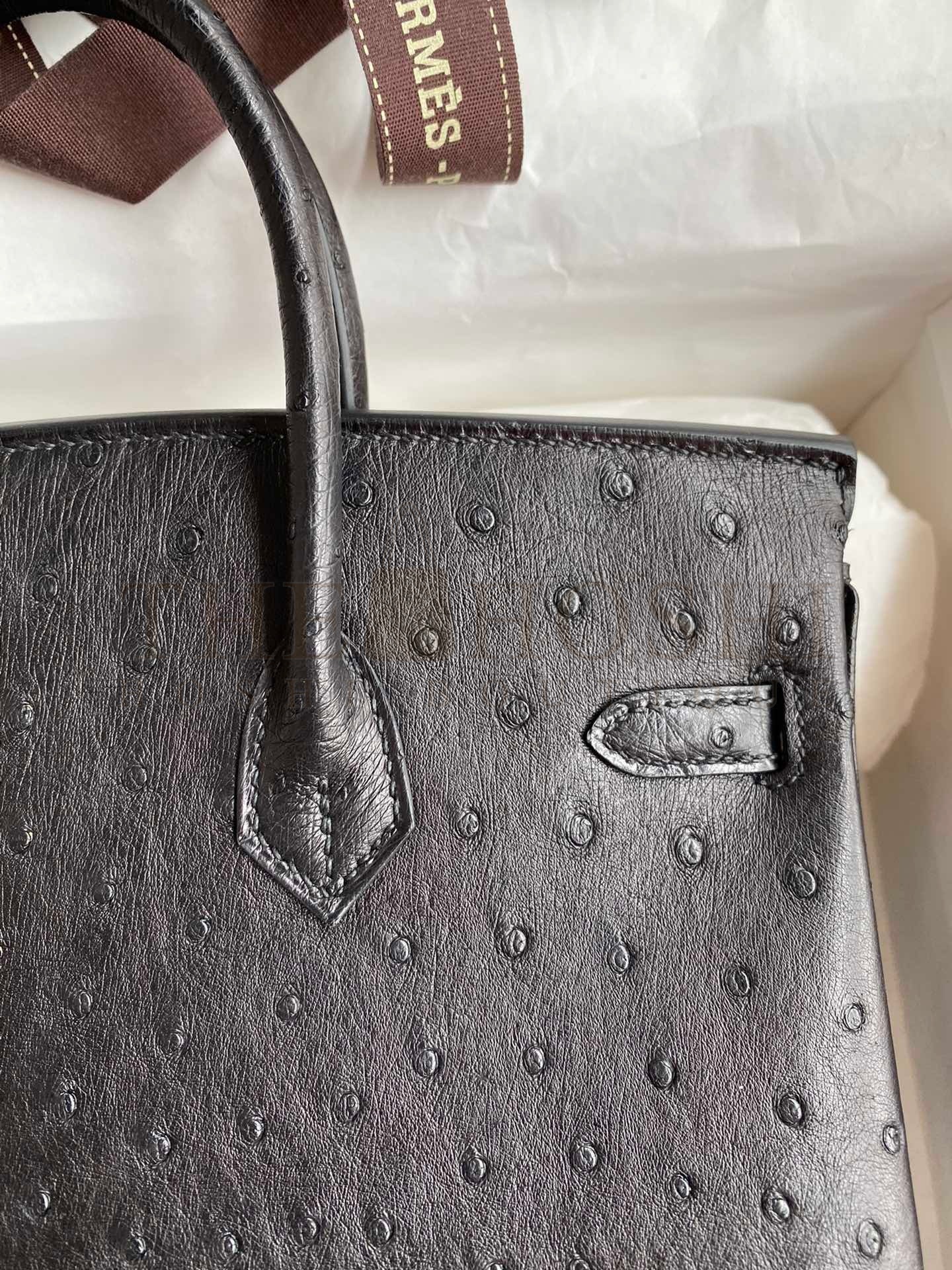 H**me5 Birkin 25 Retourne Handmade Bag In Black Ostrich Leather Master Quality