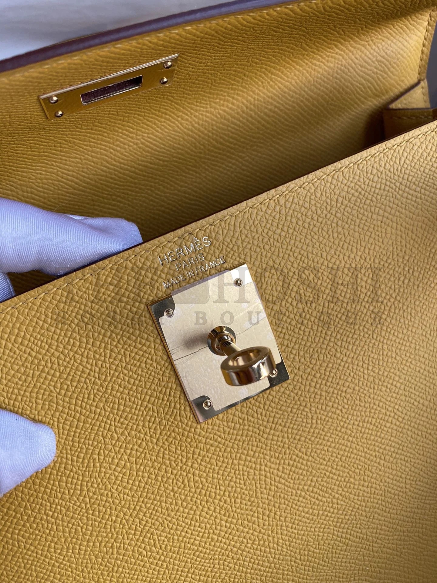 H**me5 Kelly Sellier 28 Handmade Bag In Jaune Ambre Epsom Calfskin Master Quality