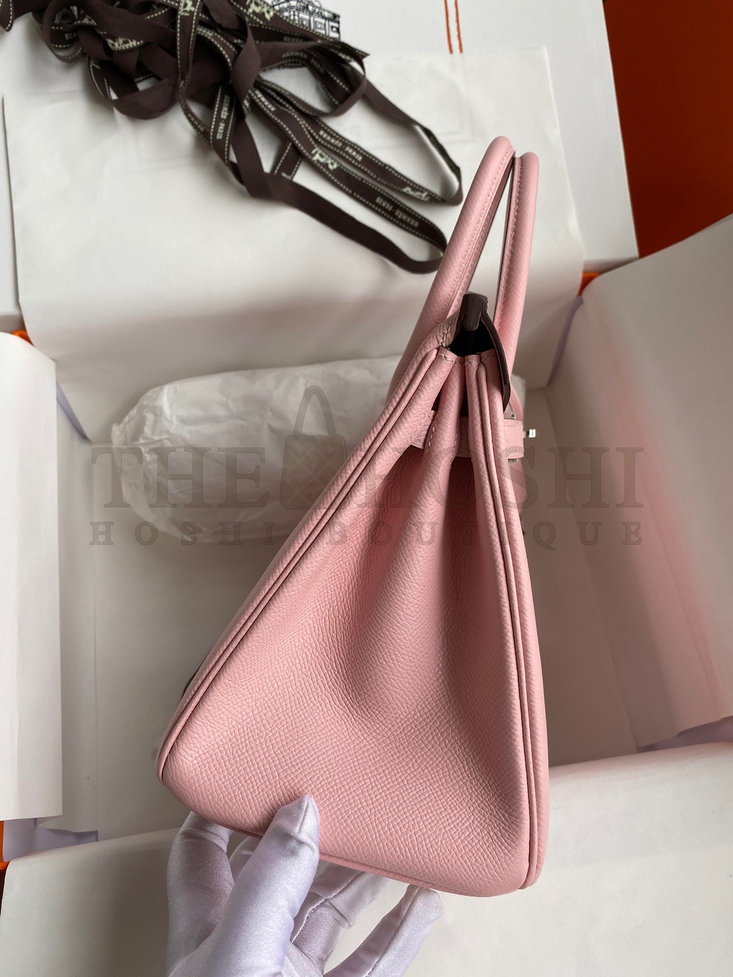 H**me5 Birkin 25 Retourne Handmade Bag In Rose Sakura Epsom Calfskin Master Quality