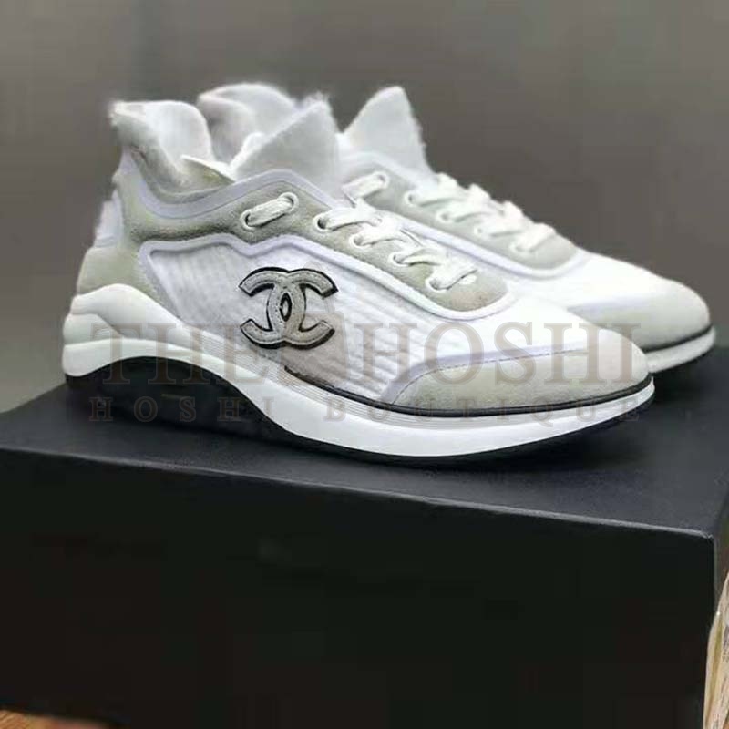 Ch**el Women Velvet Calfskin &amp; Mixed Fibers Sneakers-Grey Master Quality
