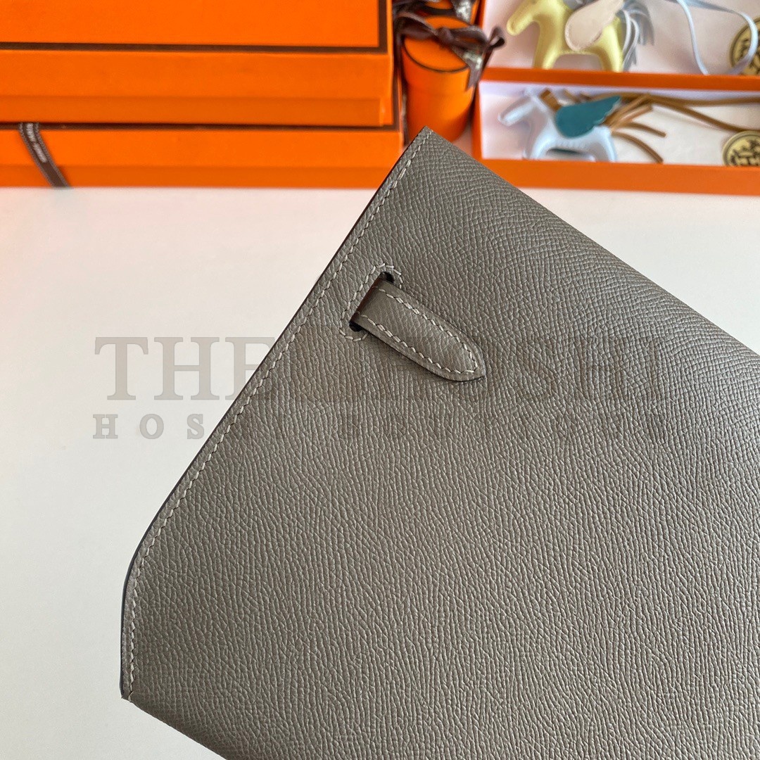 H**me5 Kelly Depeches 25 Pouch in Etain Epsom Calfskin Master Quality