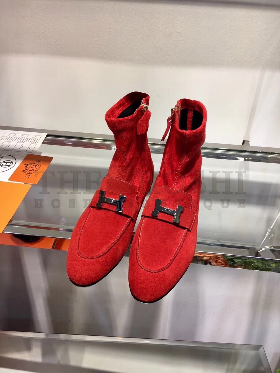 H**me5 Red Suede Saint Honore Ankle Boots Master Quality