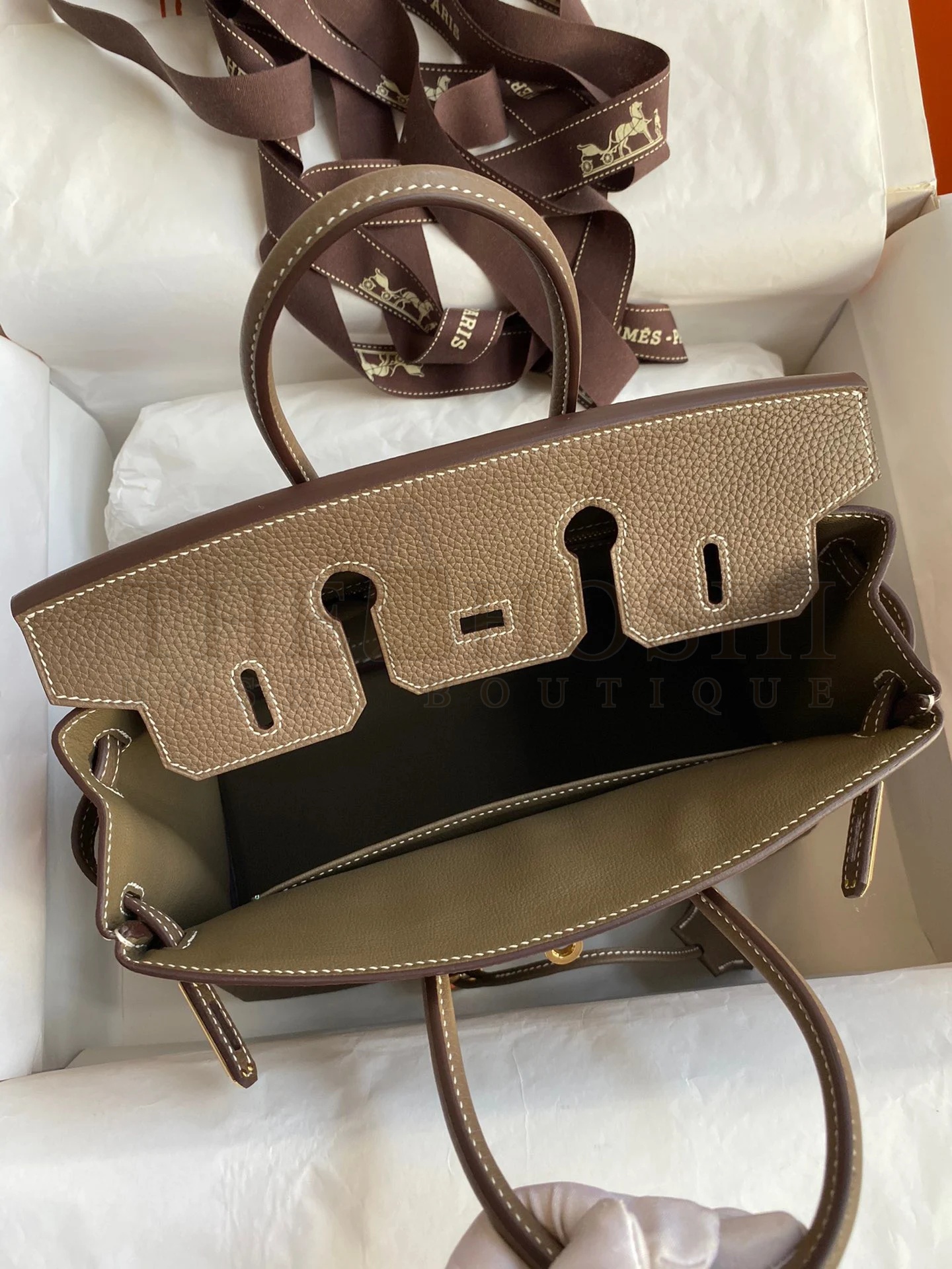 H**me5 Birkin 25 Retourne Handmade Bag In Taupe Clemence Leather Master Quality