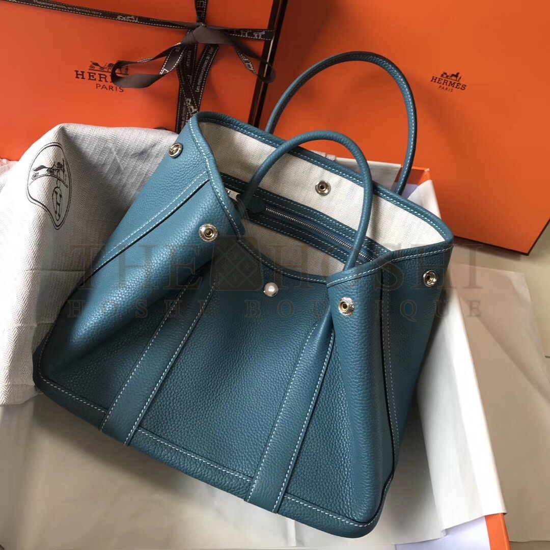 H**me5 Garden Party 36 Bag In Blue Jean Clemence Leather Master Quality