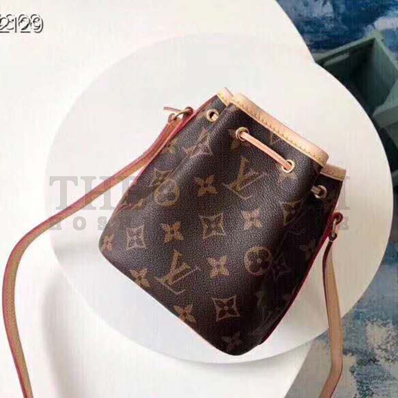 L0vis Vvtt0n LV Women Nano Noé Bucket Bag in Monogram Coated Canvas-Brown Master Quality