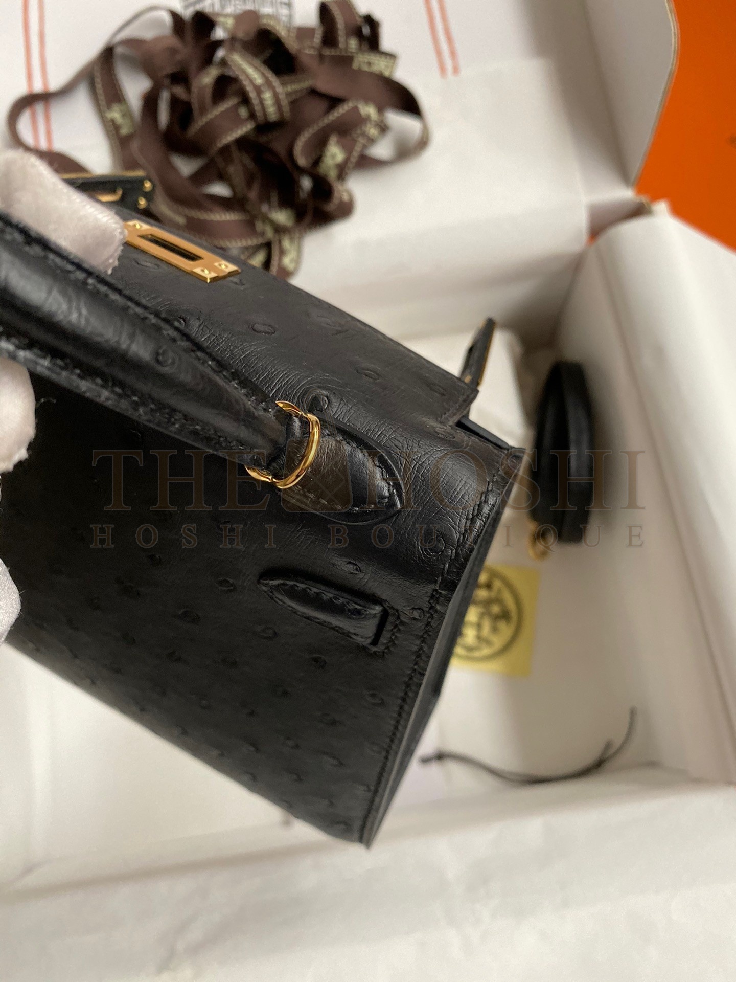 H**me5 Kelly Mini II Sellier Handmade Bag In Black Ostrich Leather Master Quality