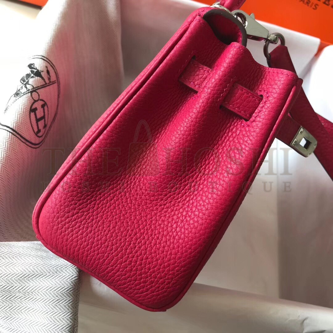 H**me5 Mini Kelly 20cm Bag In Rose Red Clemence Leather Master Quality