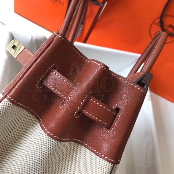 H**me5 Canvas Birkin 35cm Bag With Brown Leather Master Quality