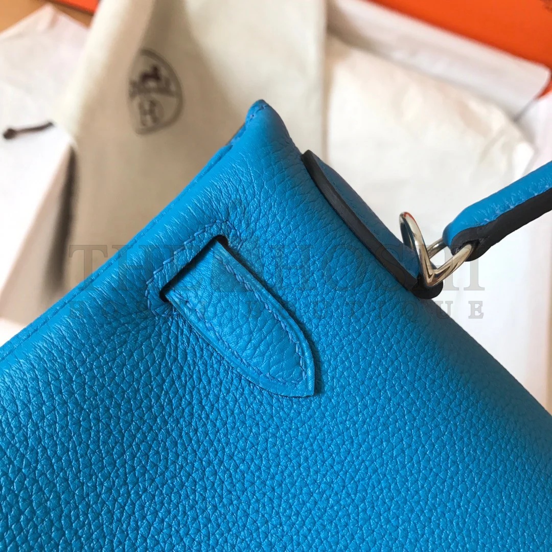 H**me5 Kelly Retourne 28 Handmade Bag In Blue Zanzibar Clemence Leather Master Quality