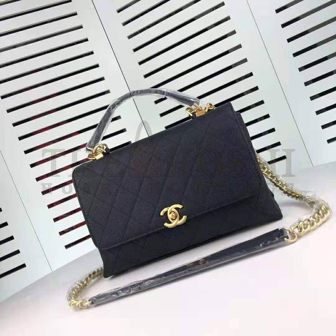 Ch**el Women Flap Bag with Top Handle in Calfskin-Black Master Quality