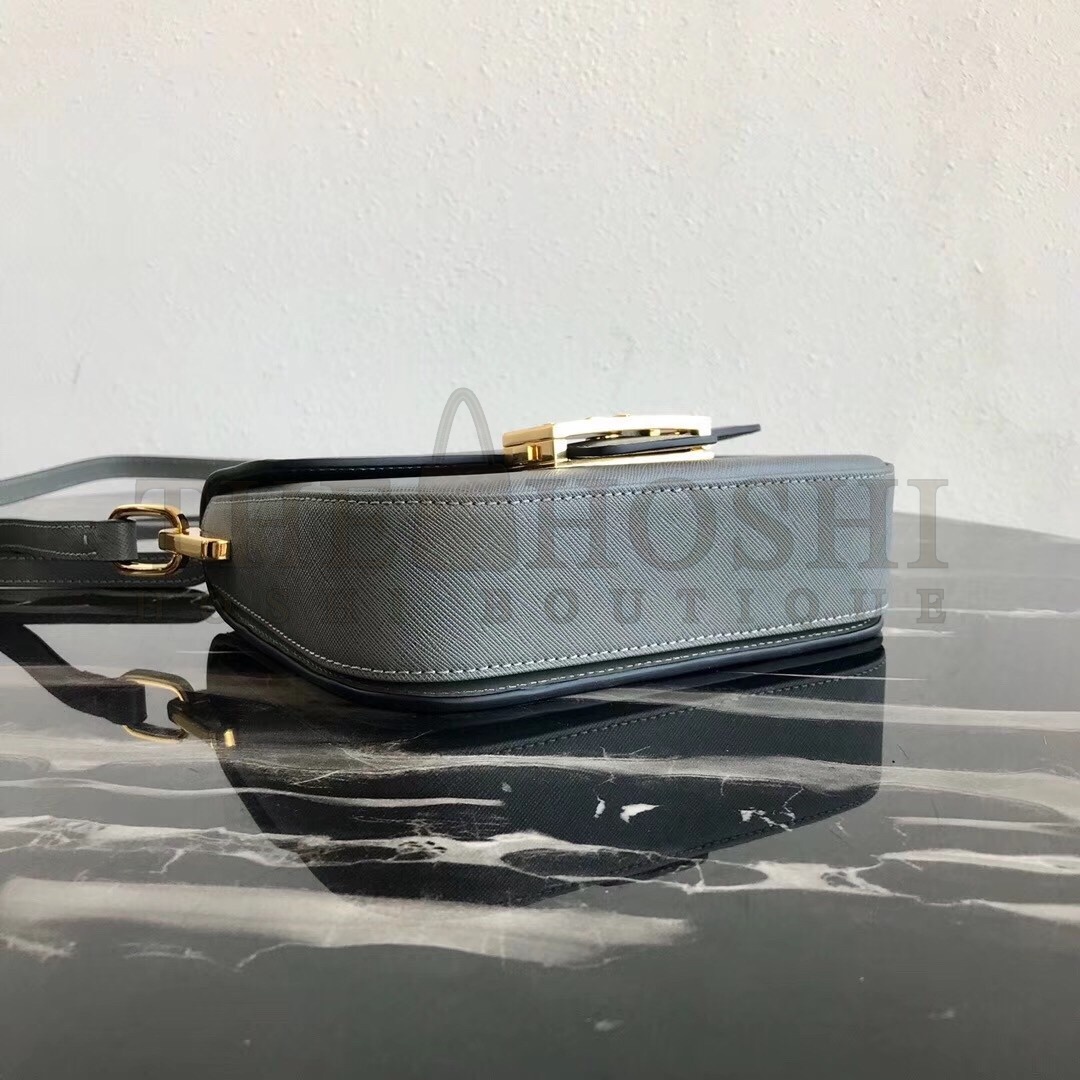 Pra*a Embleme Shoulder Bag In Grey Saffiano Leather Master Quality