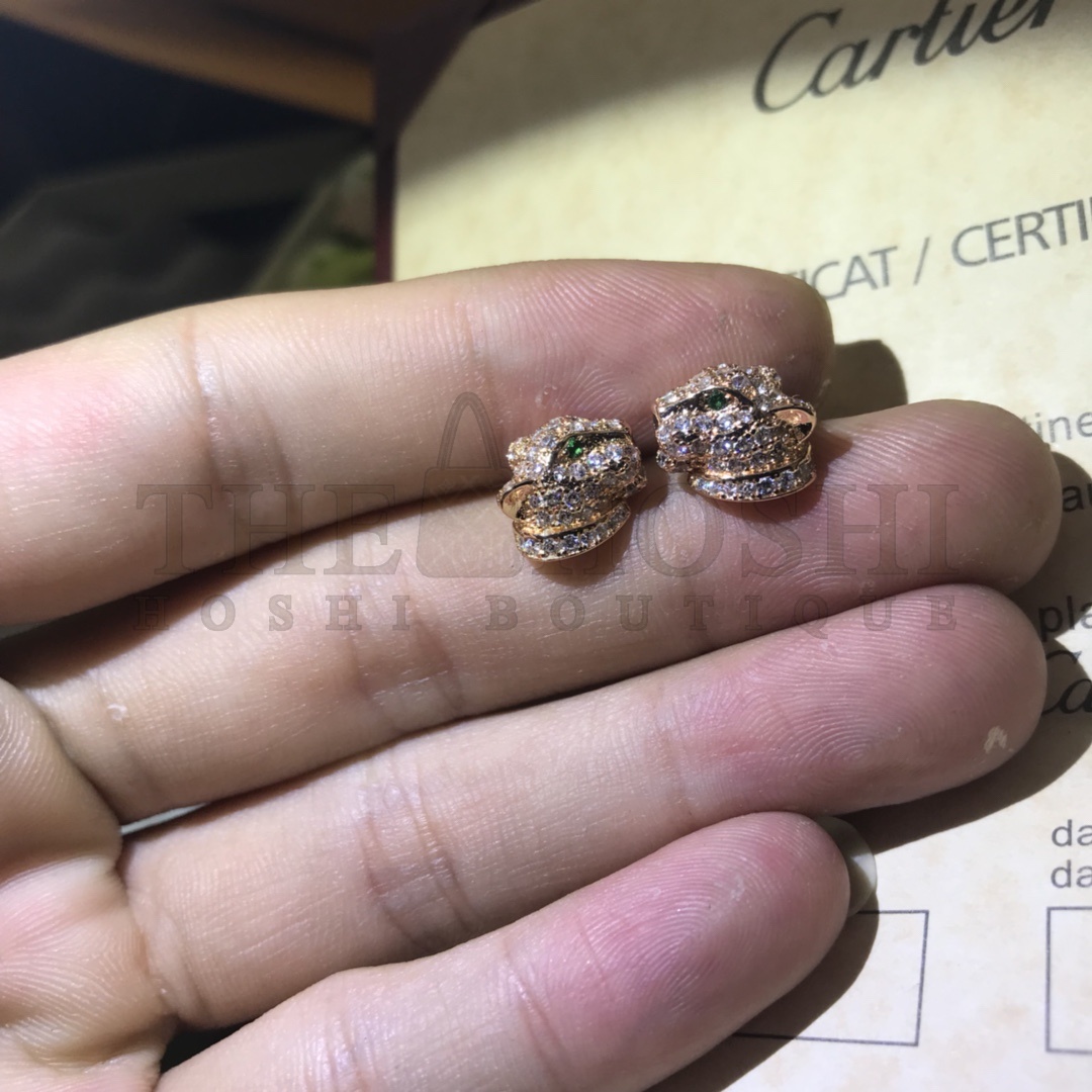 Ca*t1er Leopard Head Stud Earrings Full of D1am0nds,PANTHÈRE DE Ca*t1er EARRINGS Master Quality