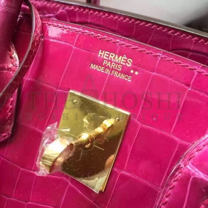 H**me5 Rose Red Birkin 30cm Crocodile Niloticus Shiny Bag Master Quality