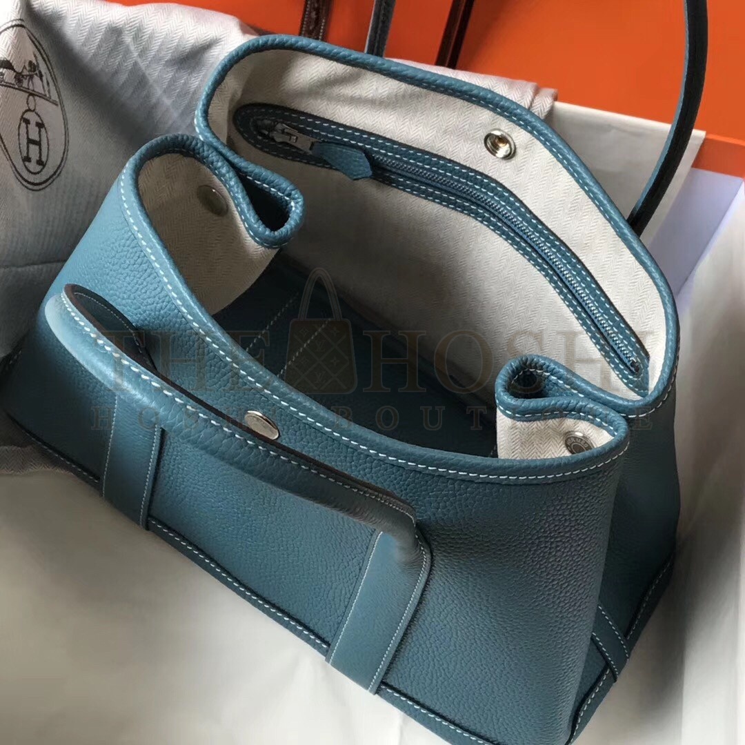 H**me5 Garden Party 30 Bag In Blue Jean Clemence Leather Master Quality