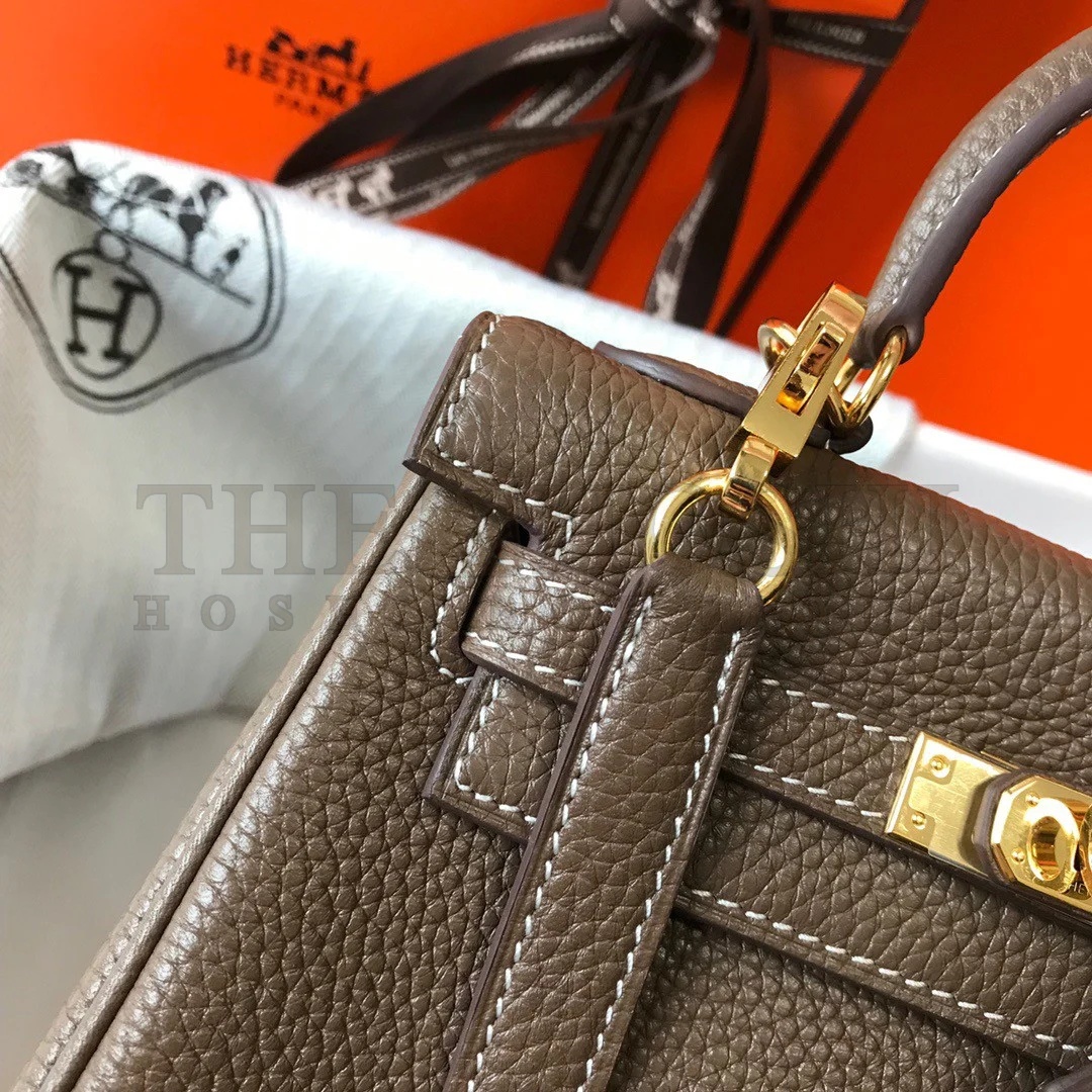 H**me5 Kelly 20cm Bag In Taupe Clemence Leather GHW Master Quality