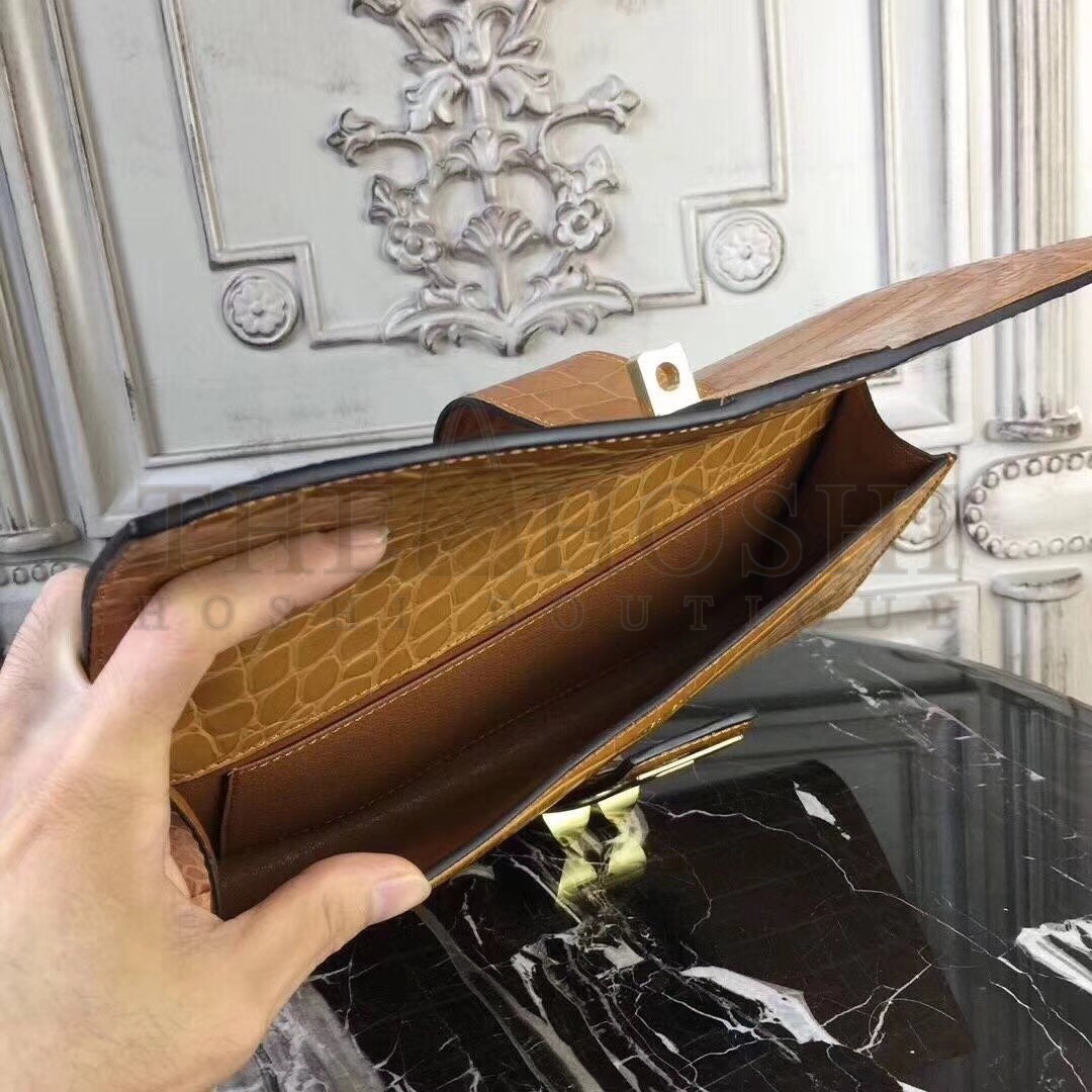 H**me5 Medor Clutch Bag In Camarel Crocodile Leather Master Quality