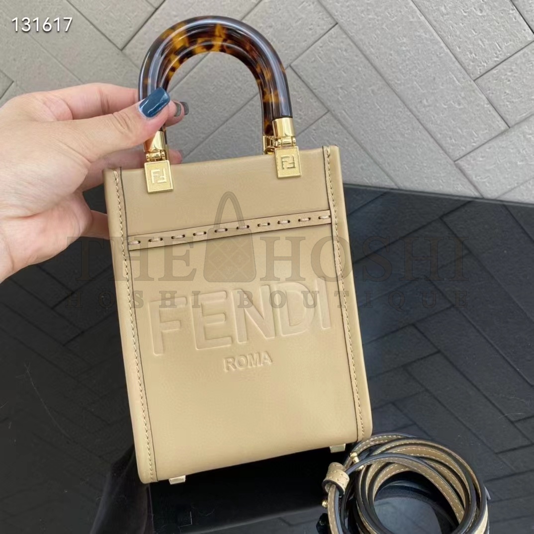 F**di Women Mini Sunshine Shopper Pale Pink Leather Mini Bag Master Quality