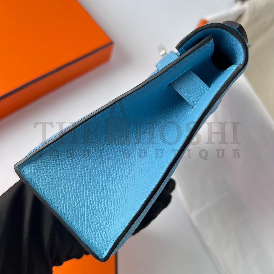 H**me5 Kelly Pochette Handmade Bag In Blue du Nord Epsom Calfskin Master Quality