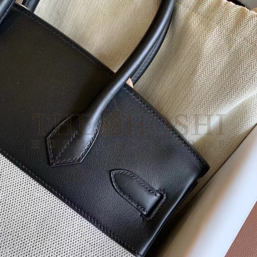 H**me5 Birkin 30 Handmade Bag In Toile &amp; Black Swift Leather Master Quality