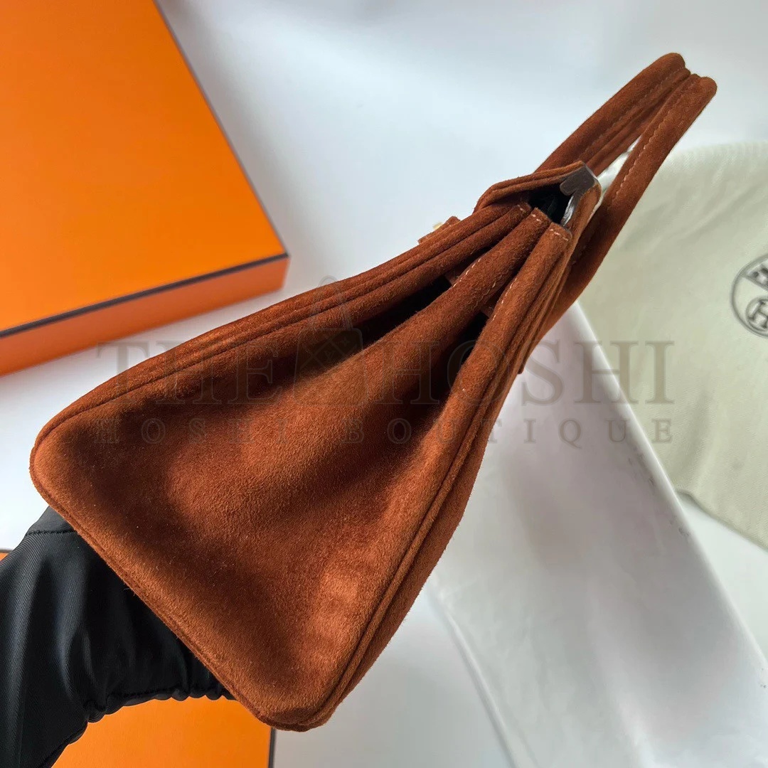 H**me5 Birkin 25 Retourne Handmade Bag In Brown Doblis Suede Leather Master Quality