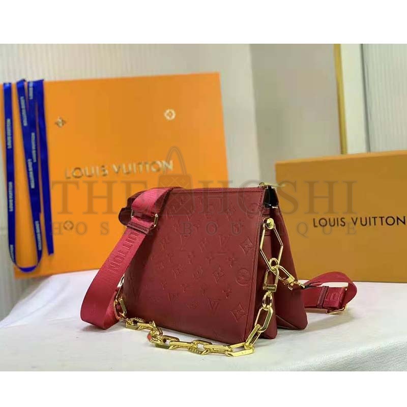 L0vis Vvtt0n LV Women Coussin PM Handbag Wine Monogram Embossed Puffy Lambskin Master Quality