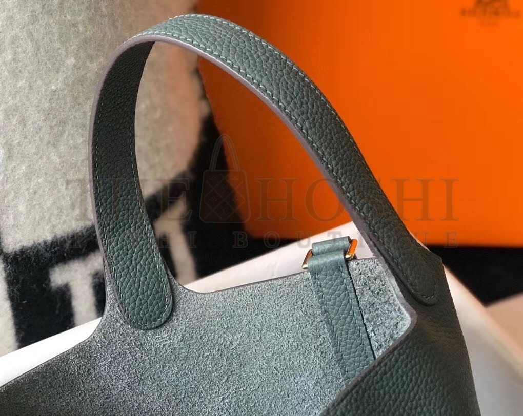H**me5 Vert Amande Picotin Lock MM 22cm Handmade Bag Master Quality