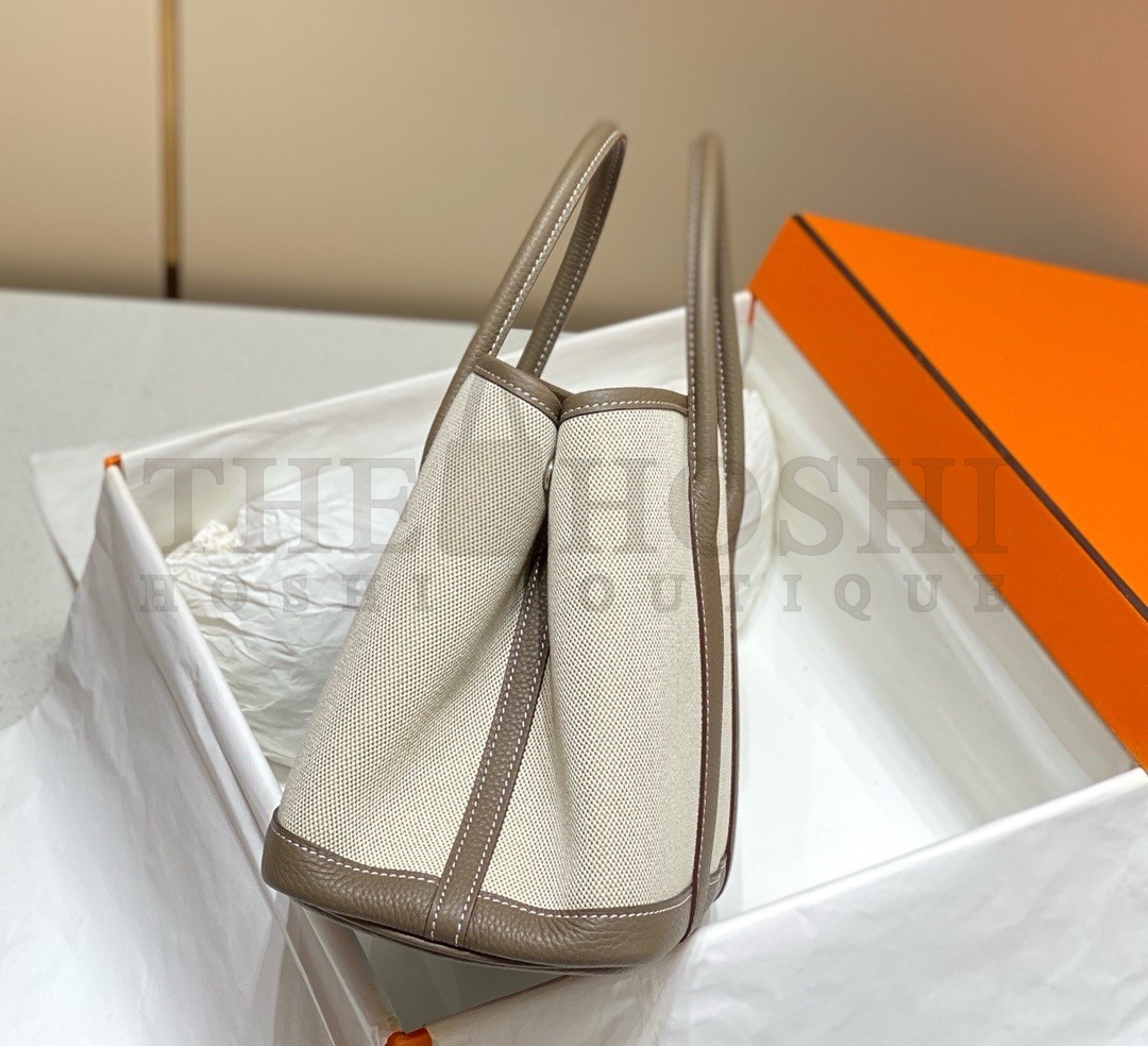 H**me5 Garden Party 30cm Bag in Toile and Taupe Leather Master Quality