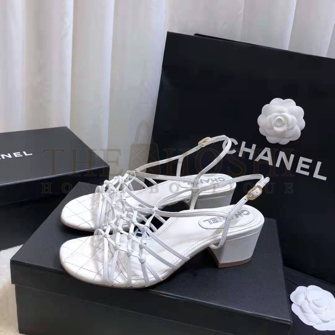 Ch**el Women Sandals Lambskin White 5 cm Heel Master Quality