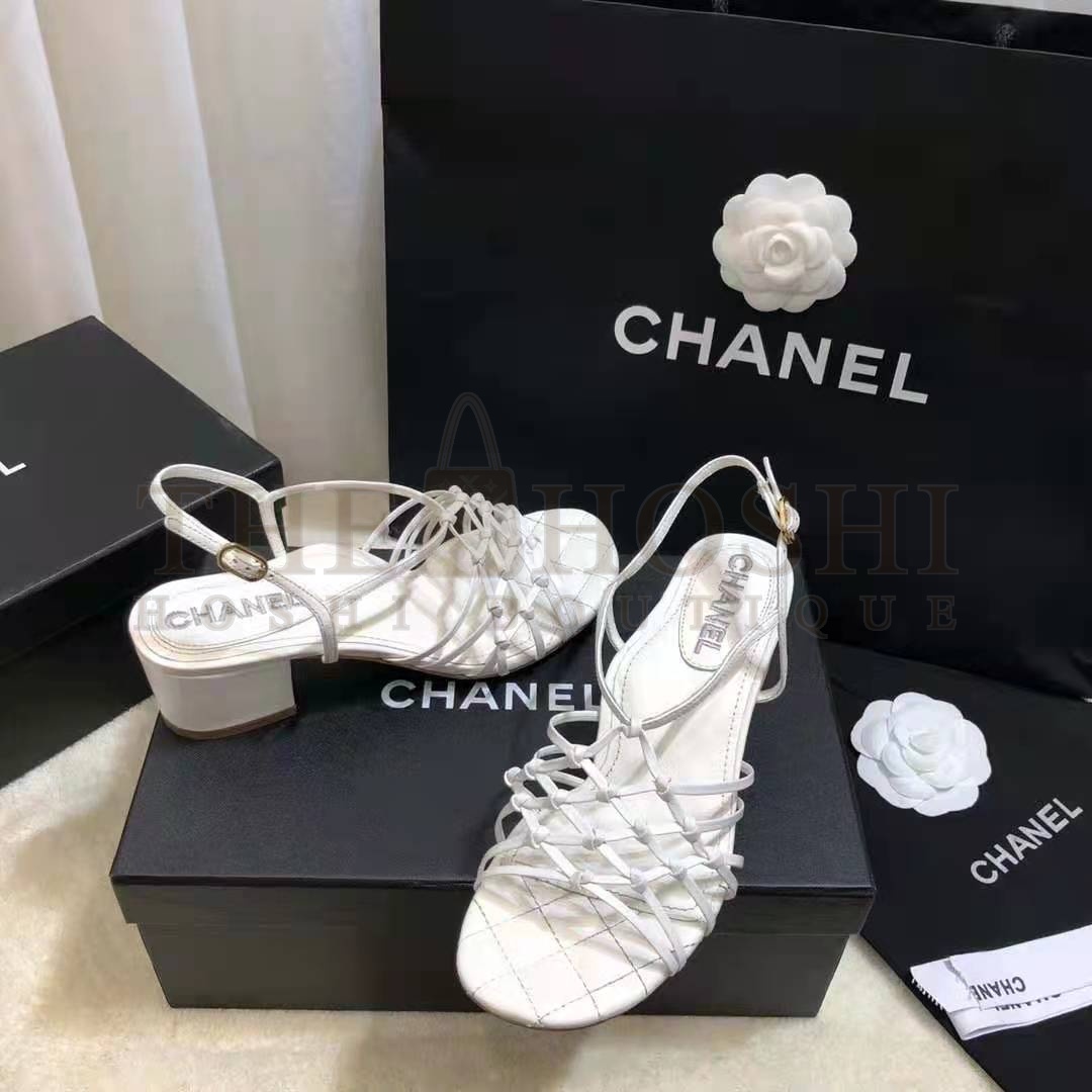 Ch**el Women Sandals Lambskin White 5 cm Heel Master Quality