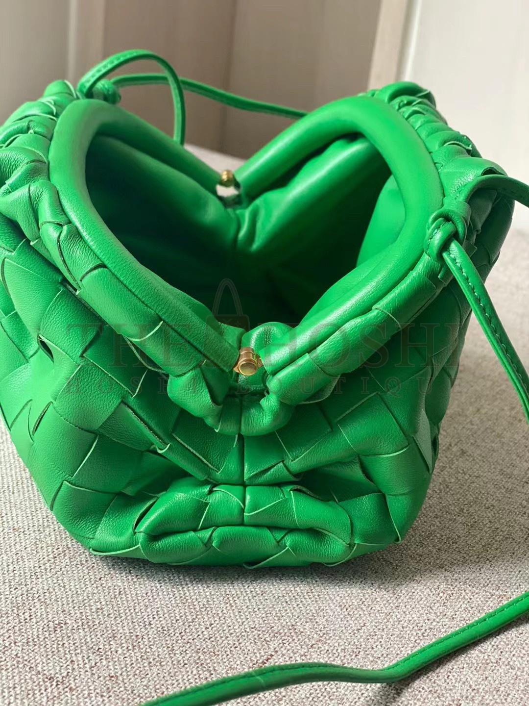 B0tt*ga Ven*ta Mini Pouch with Strap in Parakeet Intrecciato Lambskin Master Quality