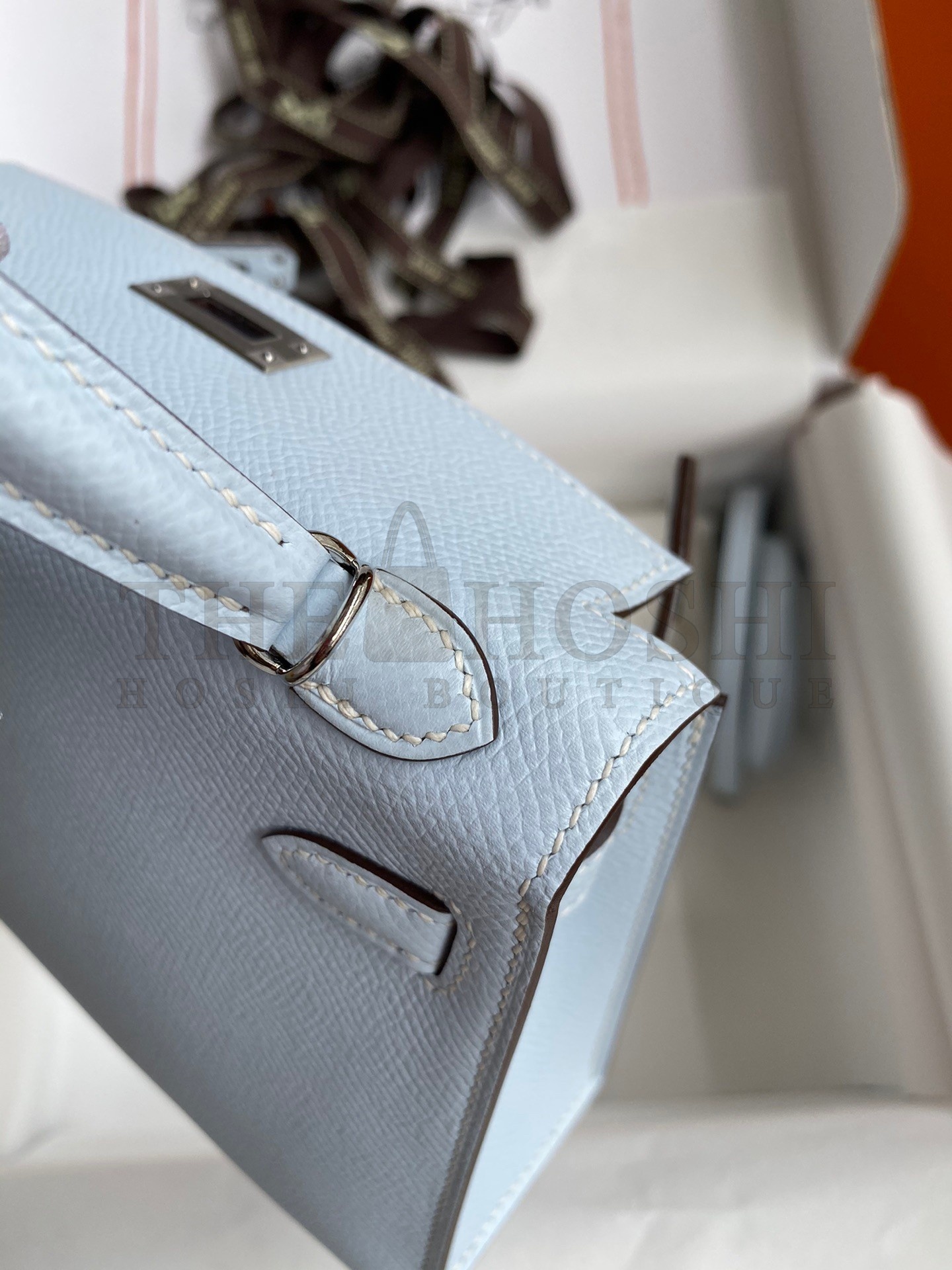 H**me5 Kelly Mini II Sellier Handmade Bag In Blue Brume Epsom Calfskin Master Quality