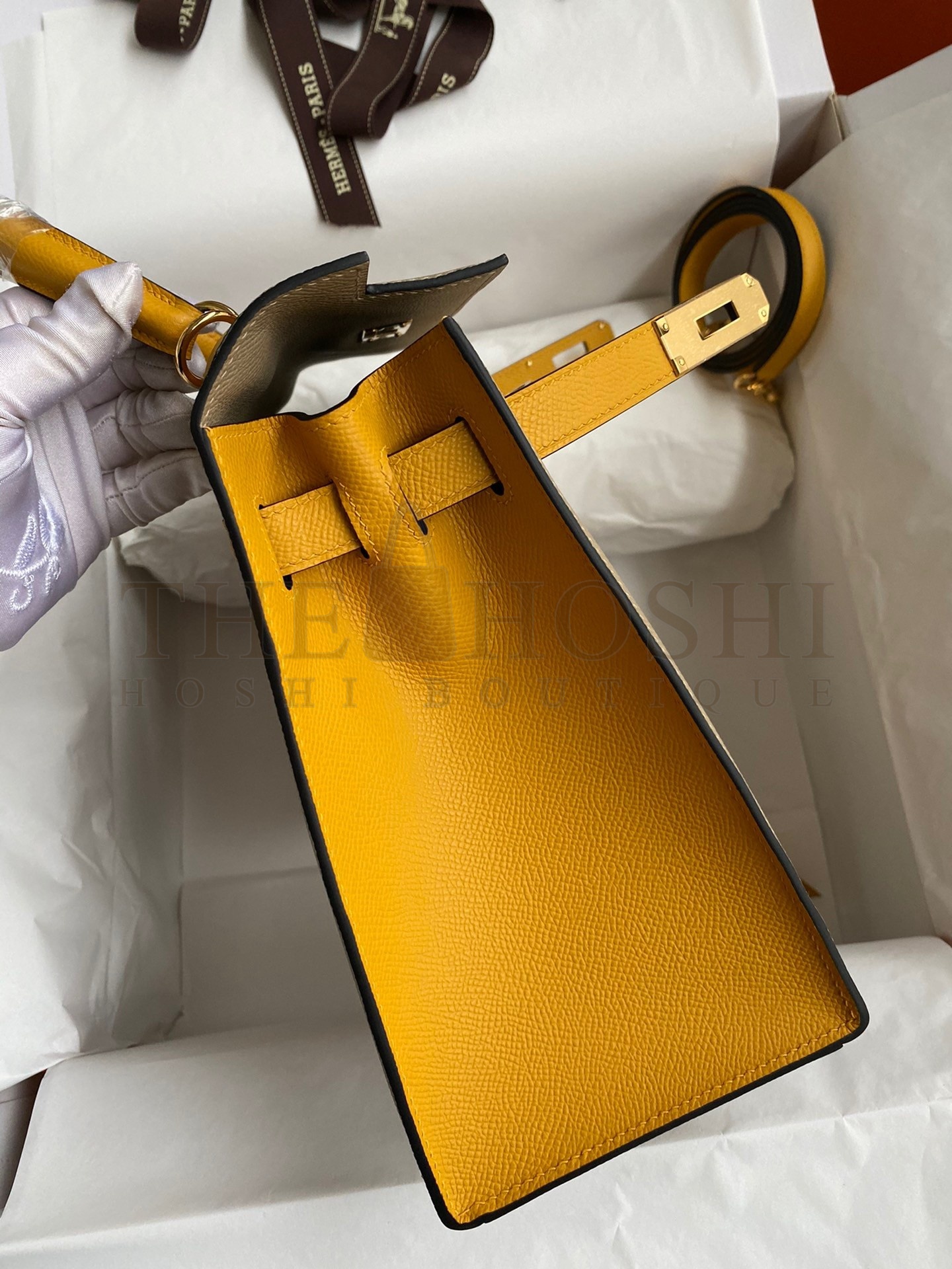 H**me5 Kelly Sellier 28 Bicolor Bag in Trench and Yellow Epsom Calfskin Master Quality