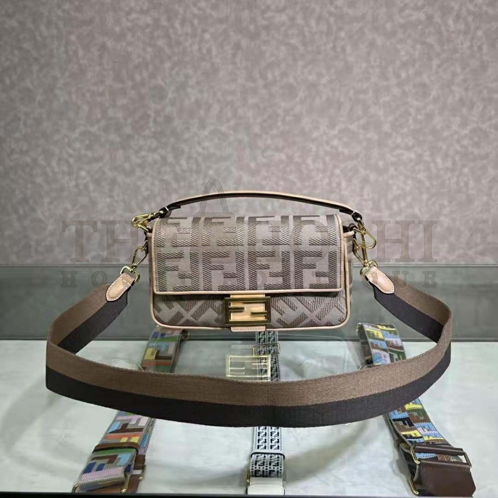 F**di Women Lconic Medium Baguette Gray FF Canvas Bag Master Quality