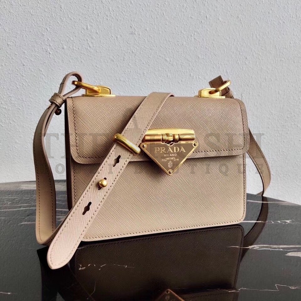 Pra*a Symbole Shoulder Bag In Beige Saffiano Leather Master Quality