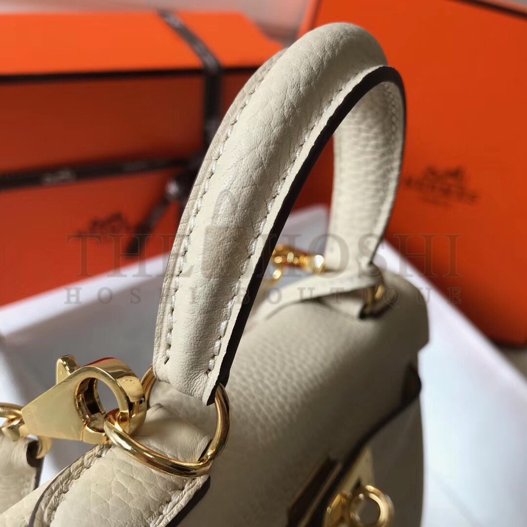 H**me5 Mini Kelly 20cm Bag In Craie Clemence Leather Master Quality